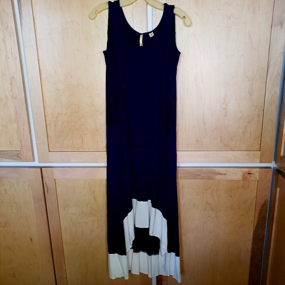 EUC GRISBI true navy blue/ white hem super soft & slinky hi/low belted maxi (L)
